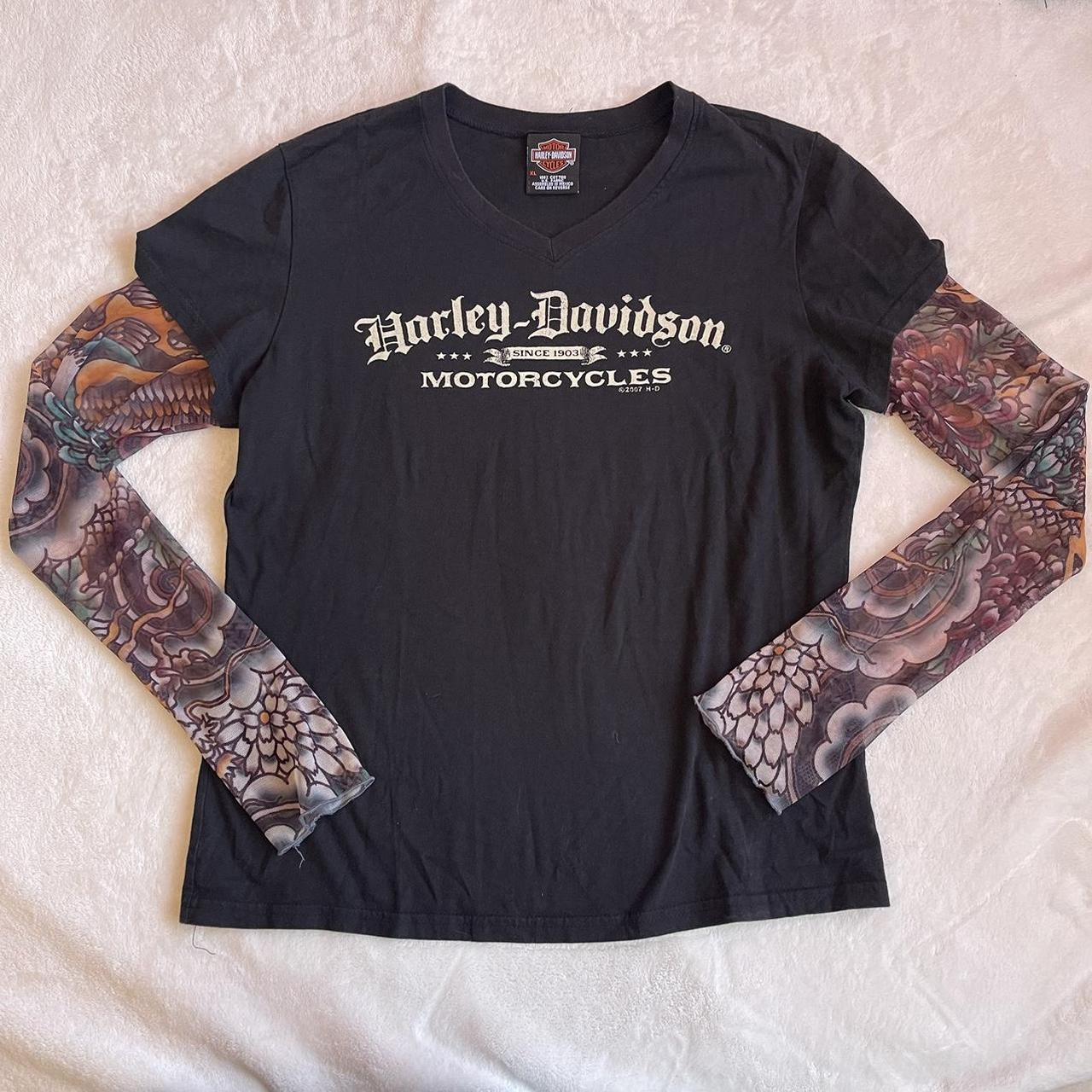 ♡ harley davidson tattoo print top ♡